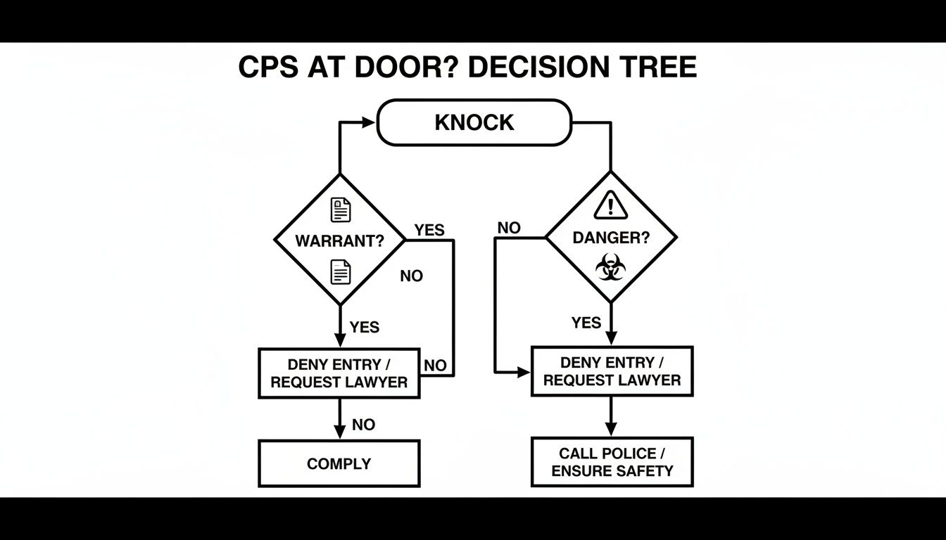 Flowchart outlining steps to take when Child Protective Services (CPS) arrives at your door.