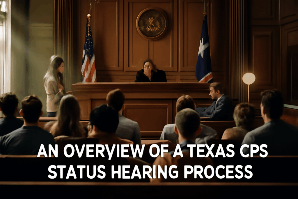 An overview of a Texas CPS status hearing process.