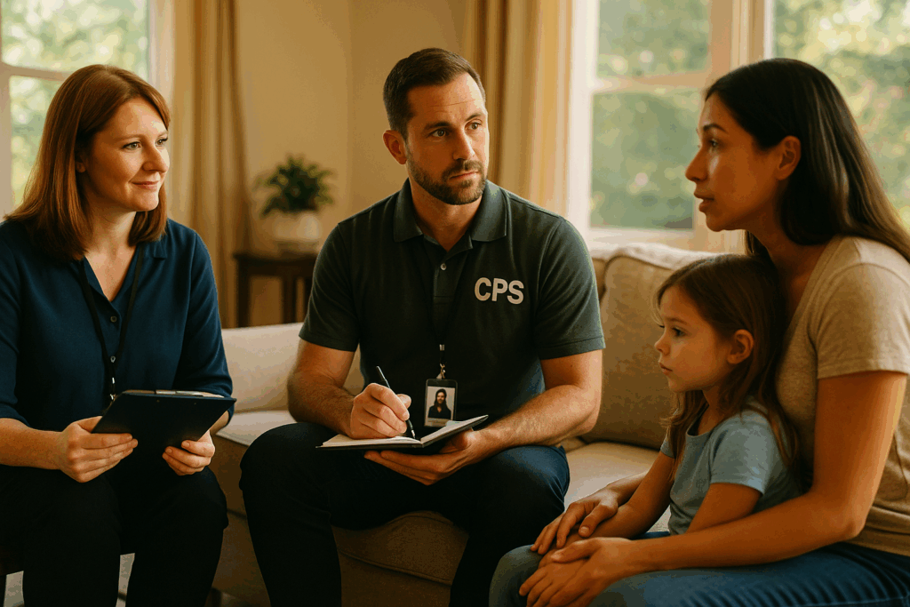 CPS workers engaging with a family, showcasing the role of CPS workers in child welfare cases.