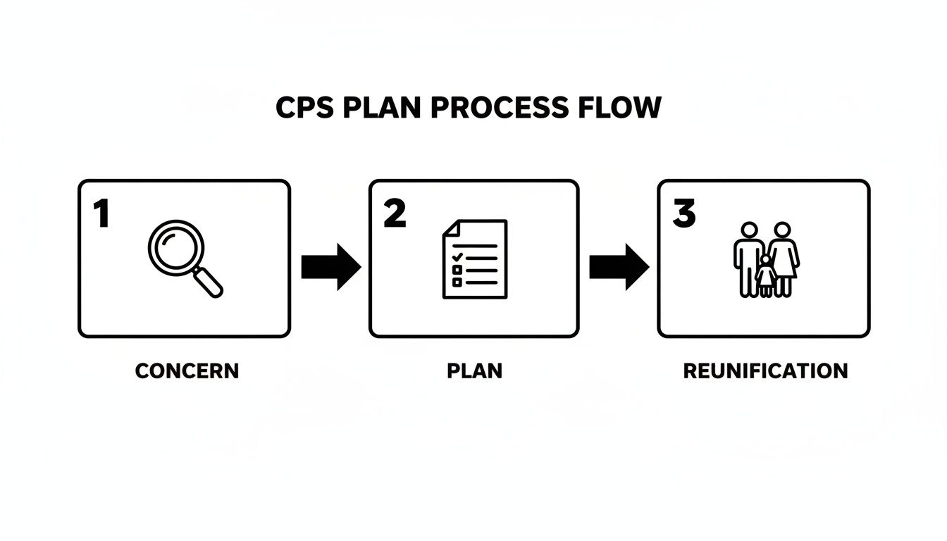 A flowchart illustrates the CPS Plan Process: Concern, Plan, and Reunification steps.