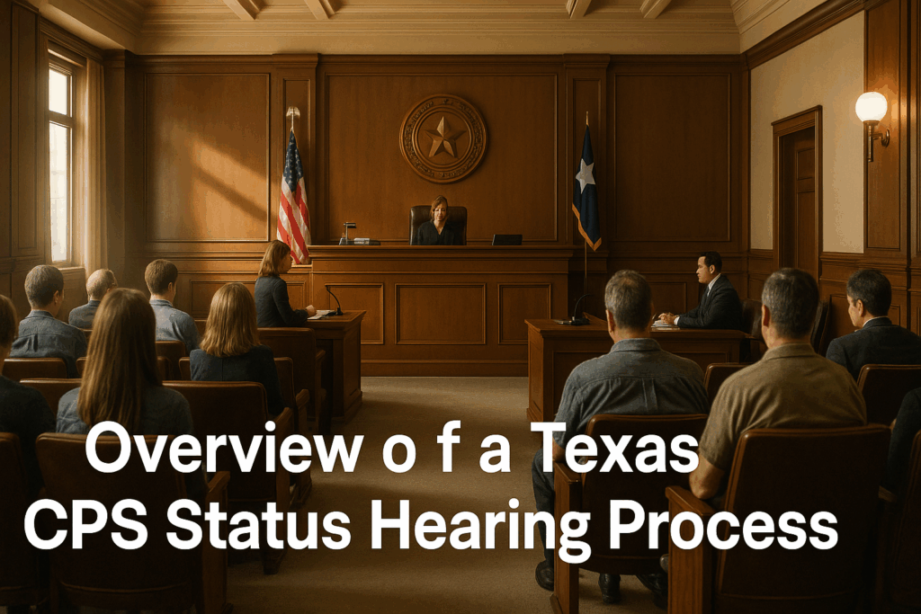 An overview of a Texas CPS status hearing process.